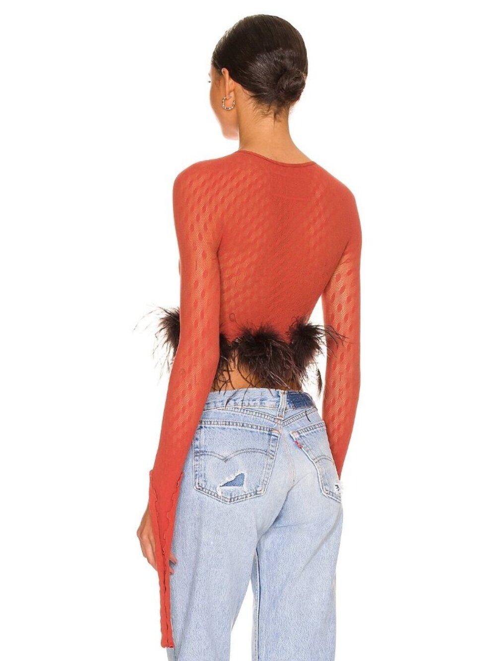 Poster Girl Mira Top in Burnt Henna & Chocolate Brown Feathers - Picture 3 of 4